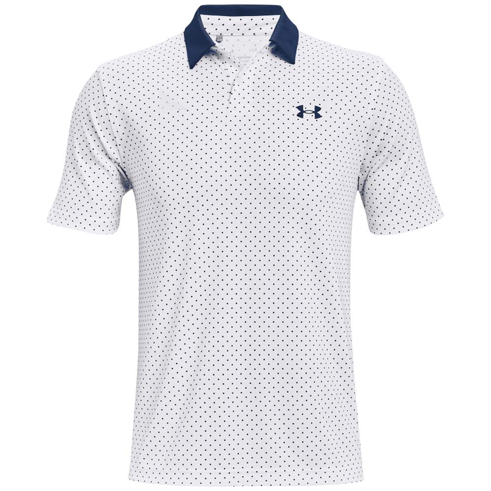 Under Armour Mens UA Performance Printed Golf Polo Shirt  - White/Academy