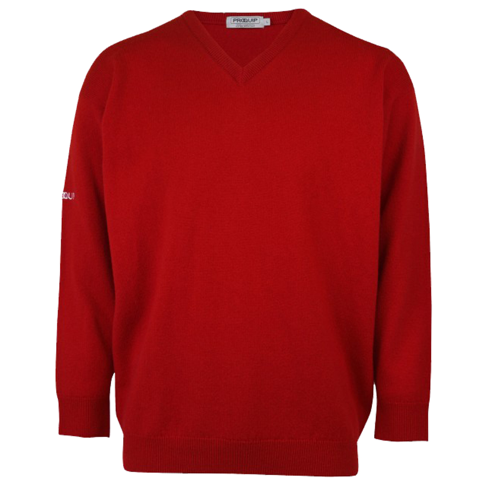 PROQUIP Golf Mens V-Neck Lambswool Sweater  - Dubonnet/Autumn Red