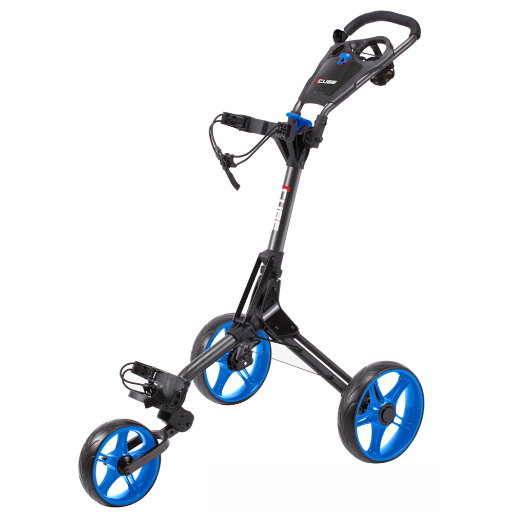 Cube 3 Wheel Golf Trolley + Umbrella Holder & Travel Cover  - Charcoal / Blue