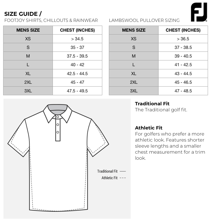 Footjoy Shirt Size Chart