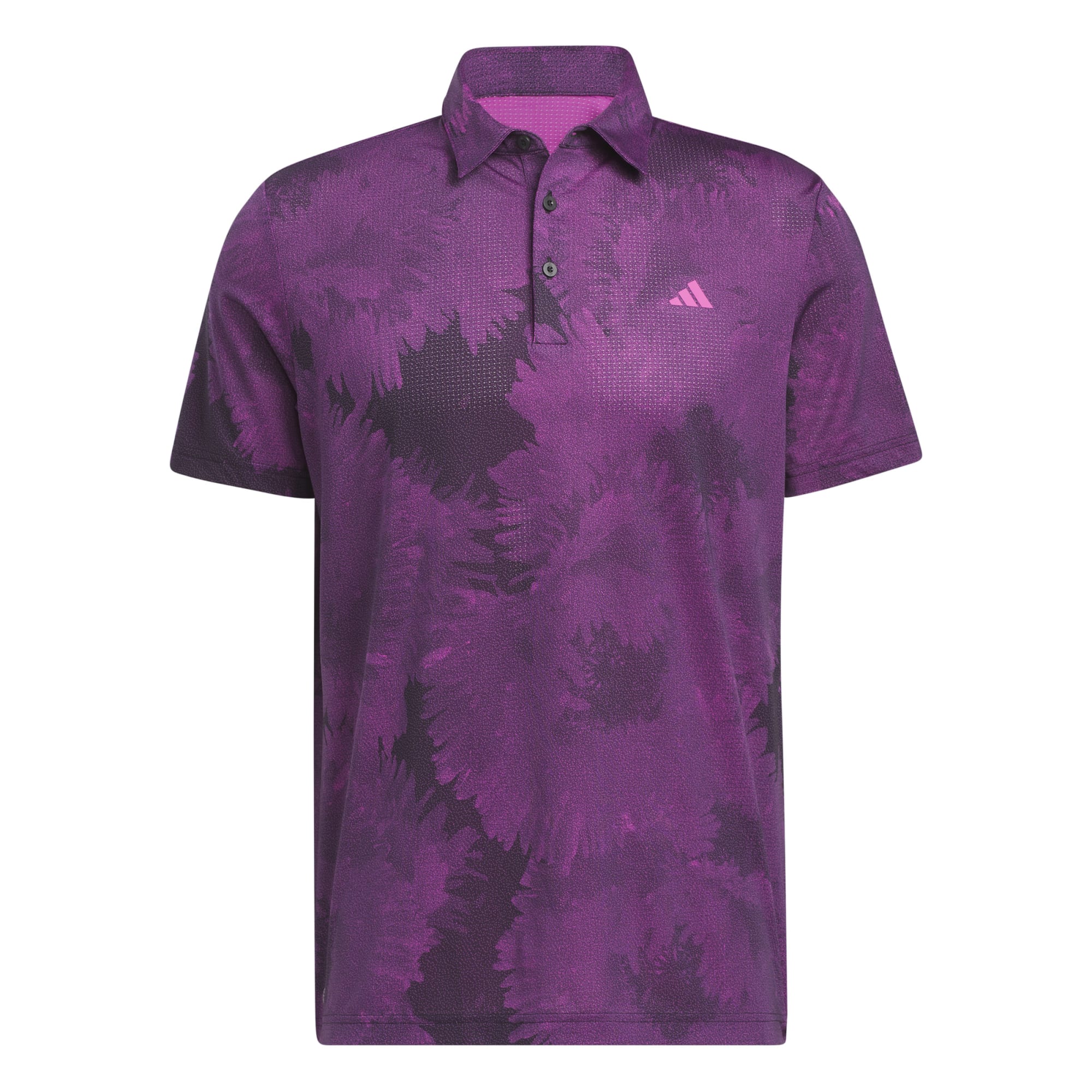 adidas Golf Flower Mesh Print Mens Polo Shirt  - Black/Lucid Fuchsia