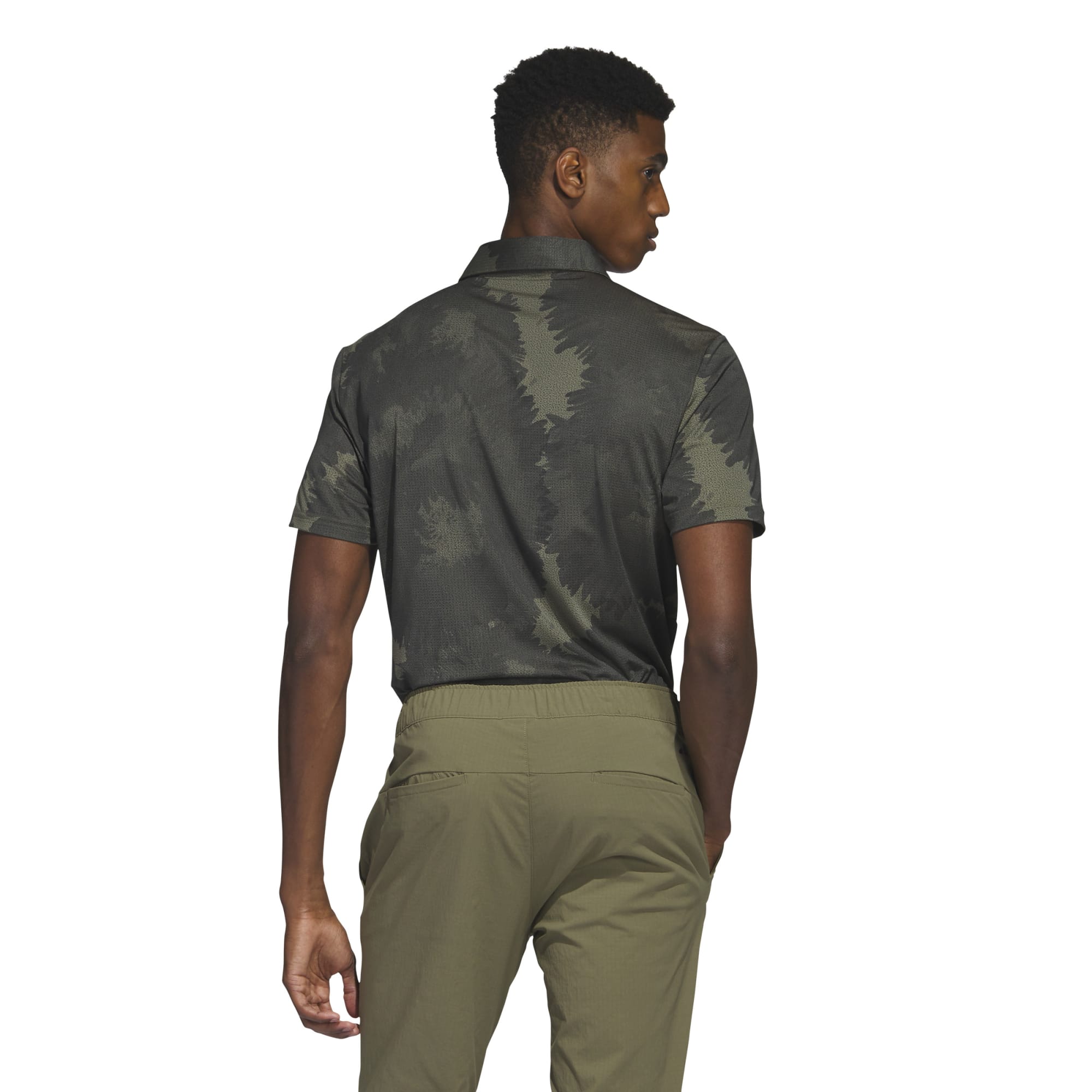 adidas Golf Flower Mesh Print Mens Polo Shirt  - Olive Strata/Black