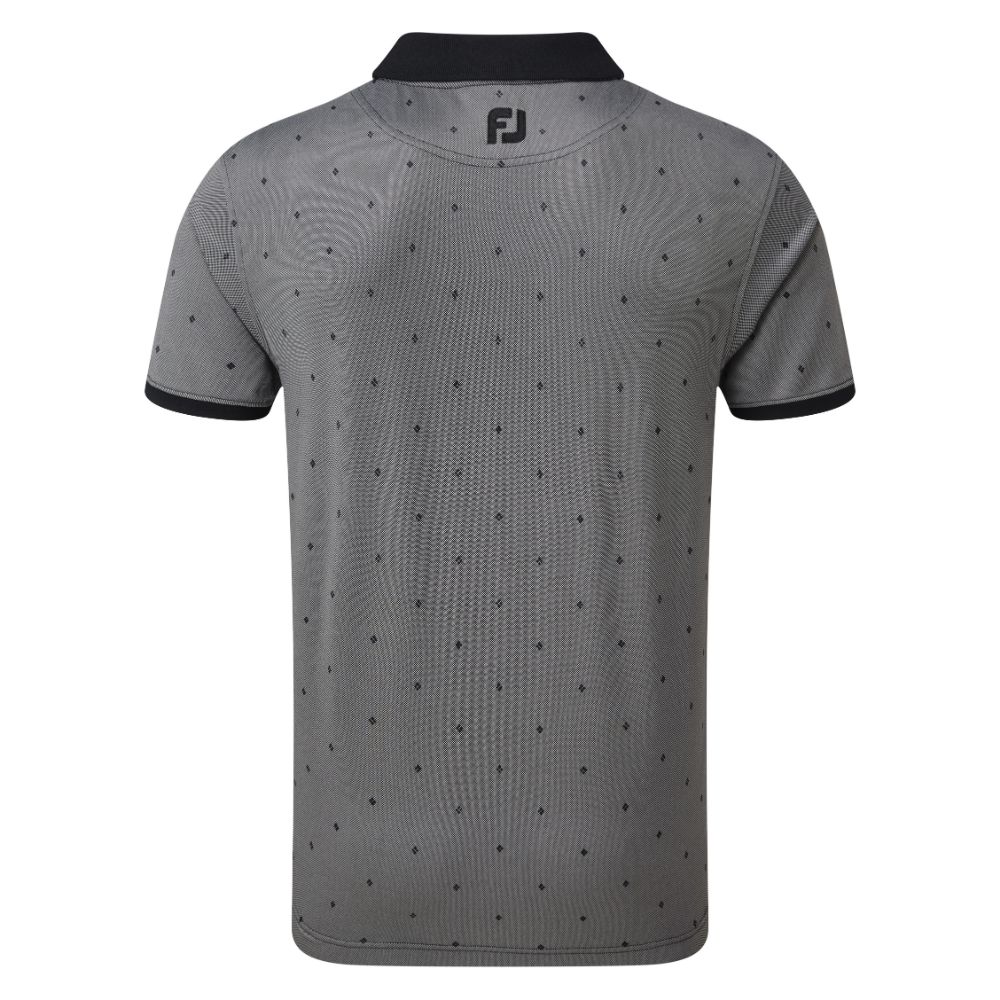 FootJoy Golf Birdseye Argyle Print with Knit Collar Polo Shirt  - Black/White