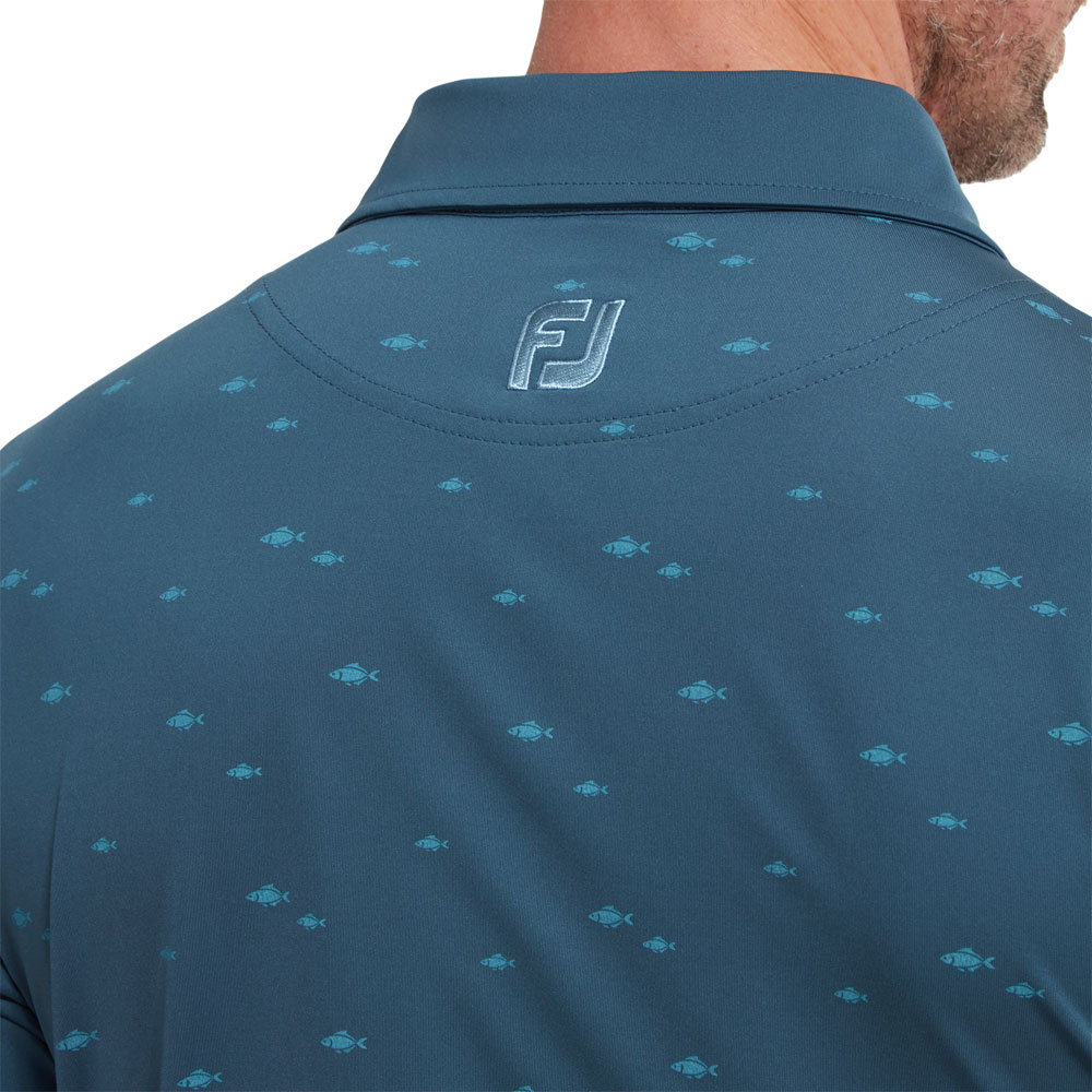 FootJoy School Of Fish Print Lisle Mens Golf Polo Shirt 