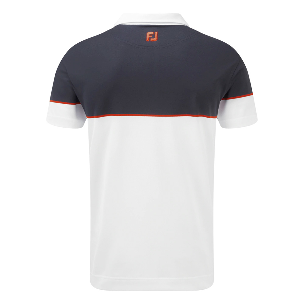 FootJoy Mens Colour Block Stretch Pique Golf Polo Shirt  - White/Navy/Scarlet