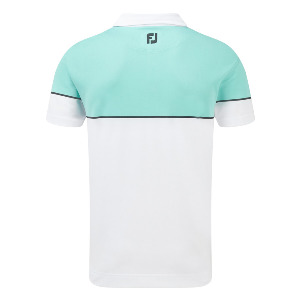 FootJoy Mens Colour Block Stretch Pique Golf Polo Shirt  - White/Aqua/Black