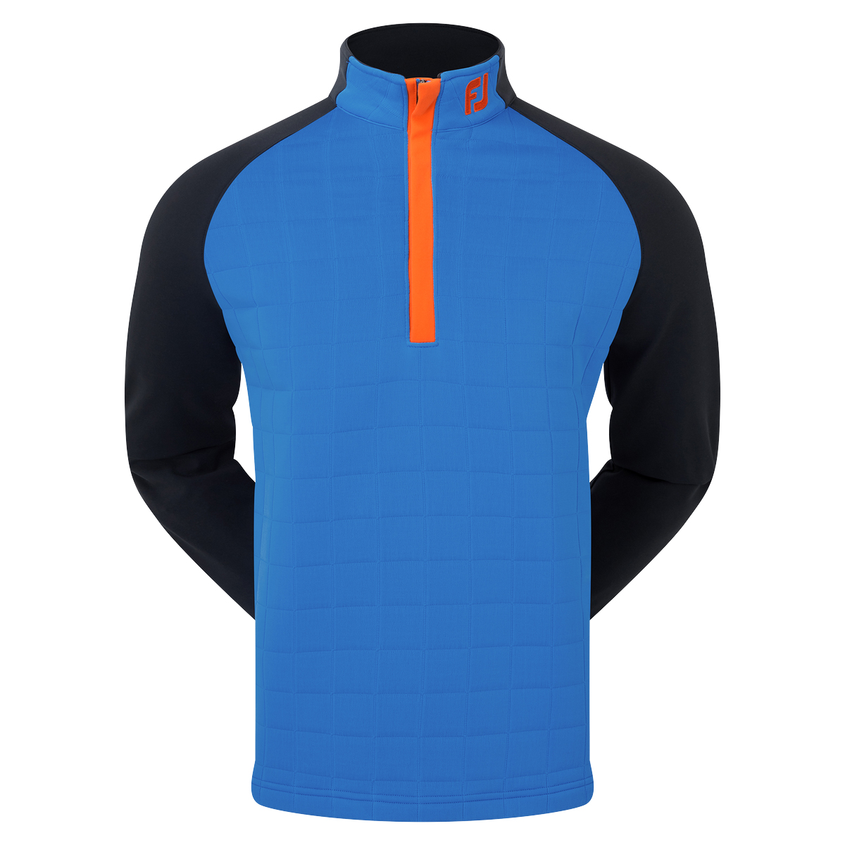 FootJoy Mens Quilted Jacquard Chill-Out XP Golf Mid-Layer Pullover  - Sapphire/Black/Orange