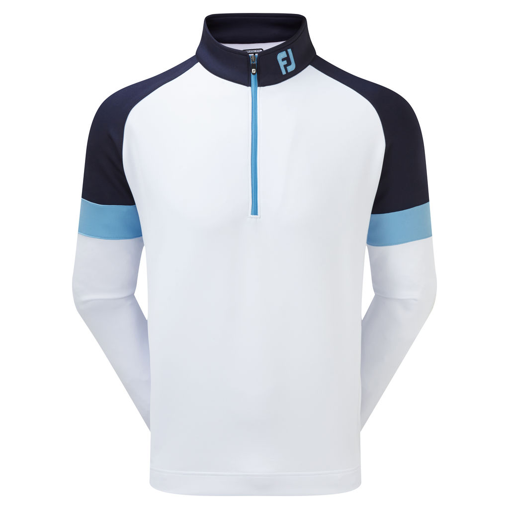 FootJoy Golf Jersey Knit Track Chillout Mens Pullover  - White/Navy/Caribbean