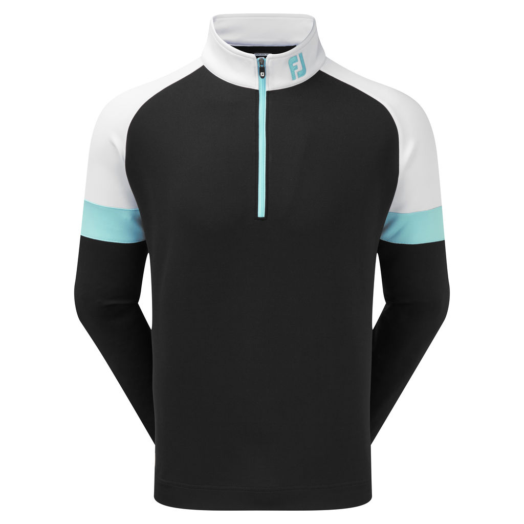 FootJoy Golf Jersey Knit Track Chillout Mens Pullover  - Black/White/Aqua