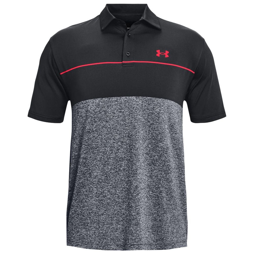 Under Armour Mens UA Playoff 2.0 Low Round Golf Polo Shirt  - Black/Steel/Bolt Red
