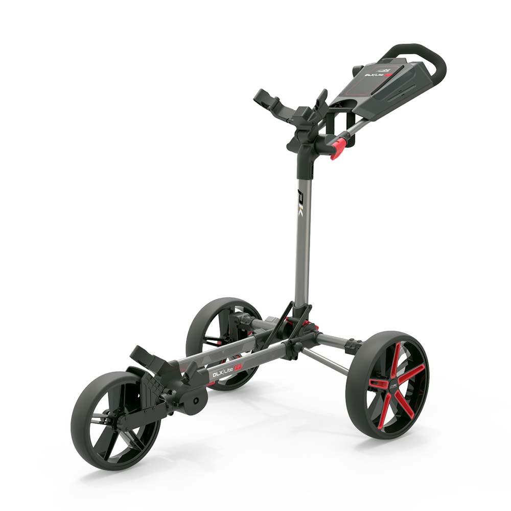 Powakaddy DLX lite FF 3 Wheeled Golf Trolley  - Gunmetal/Red