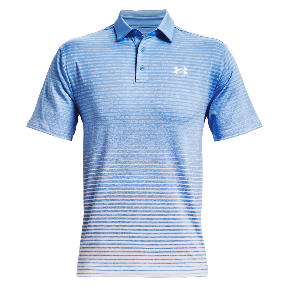 Under Armour Mens Playoff Polo Up and Down Stripe  - Light Blue/White