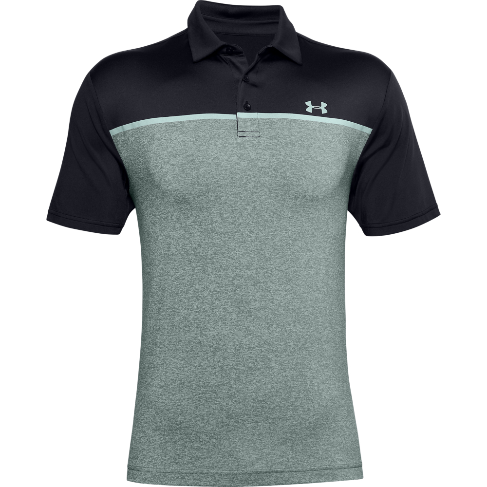 Under Armour Mens Engineered PlayOff Golf Polo Shirt  - Black/Lichen Blue/Enamel Blue