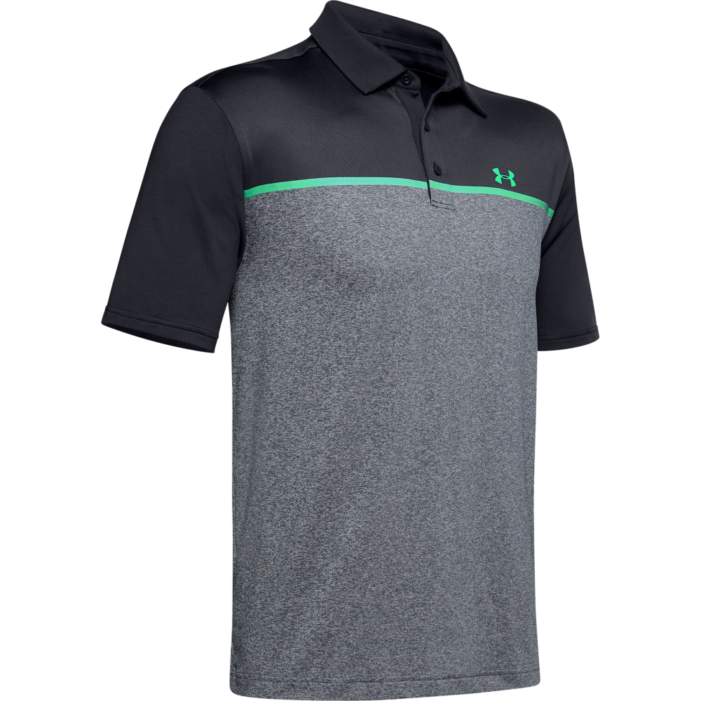 Under Armour Mens Engineered PlayOff Golf Polo Shirt  - Black/Grey/Green