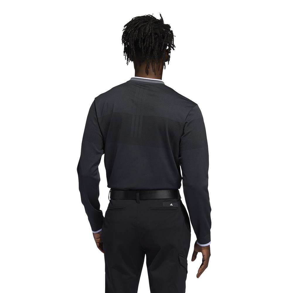 adidas Primeknit Long Sleeve Polo Shirt  - Carbon/Black