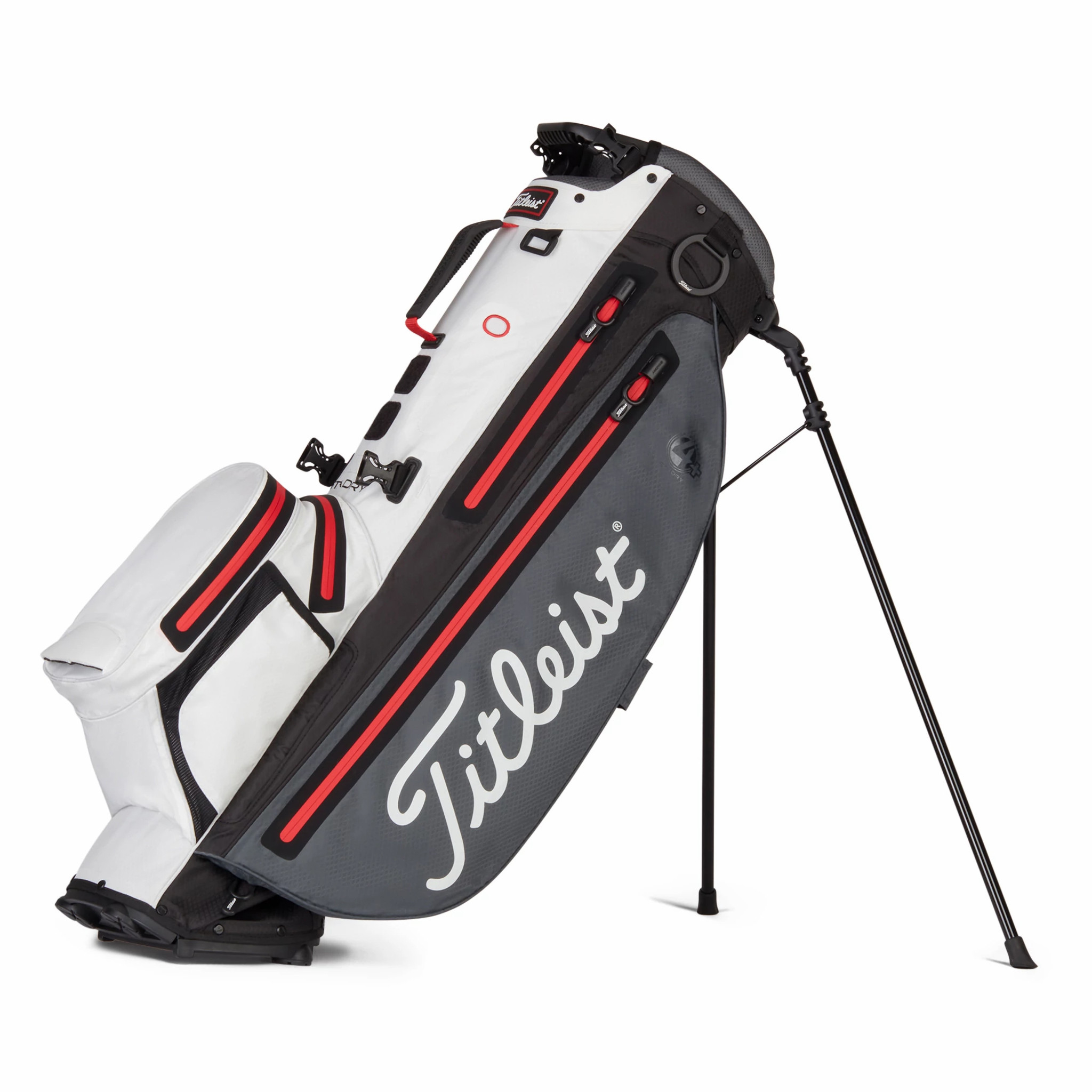 Titleist StaDry 4+ Golf Stand Golf Bag - Free Titleist Bag Towel  - Charcoal/White/Red