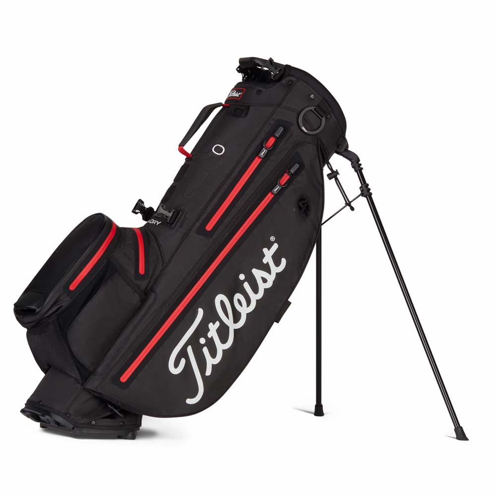 Titleist StaDry 4+ Golf Stand Golf Bag - Free Titleist Bag Towel  - Black/Black/Red