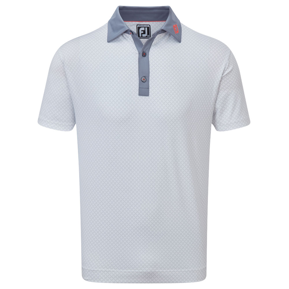 FootJoy Diamond Dot Print Lisle Mens Golf Polo Shirt  - White/Graphite