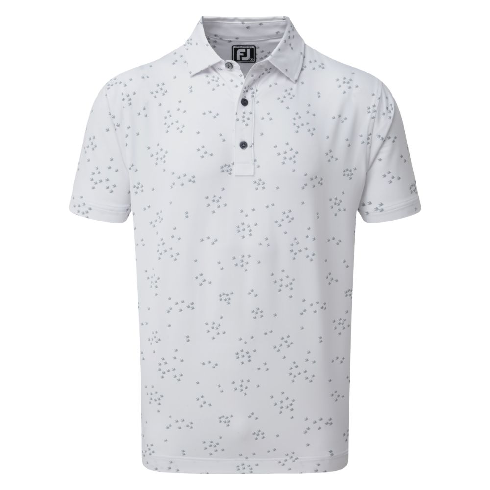 FootJoy Golf Lisle Flock of Birds Print Mens Polo Shirt  - White/Grey