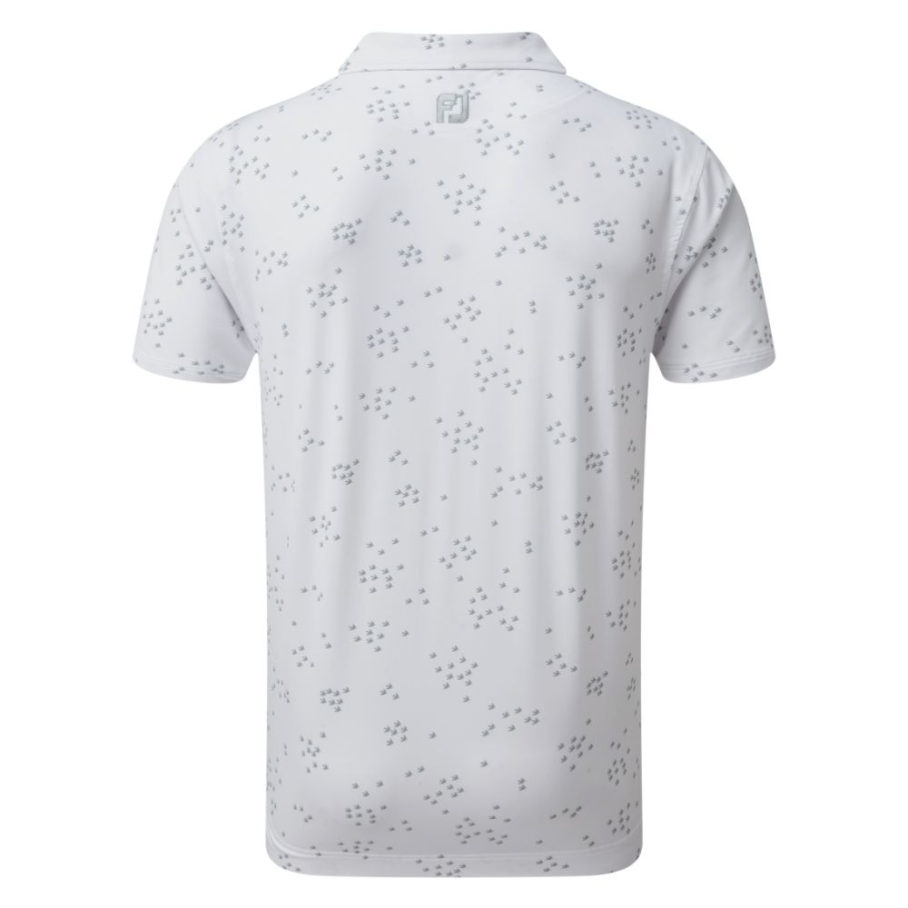 FootJoy Golf Lisle Flock of Birds Print Mens Polo Shirt  - White/Grey