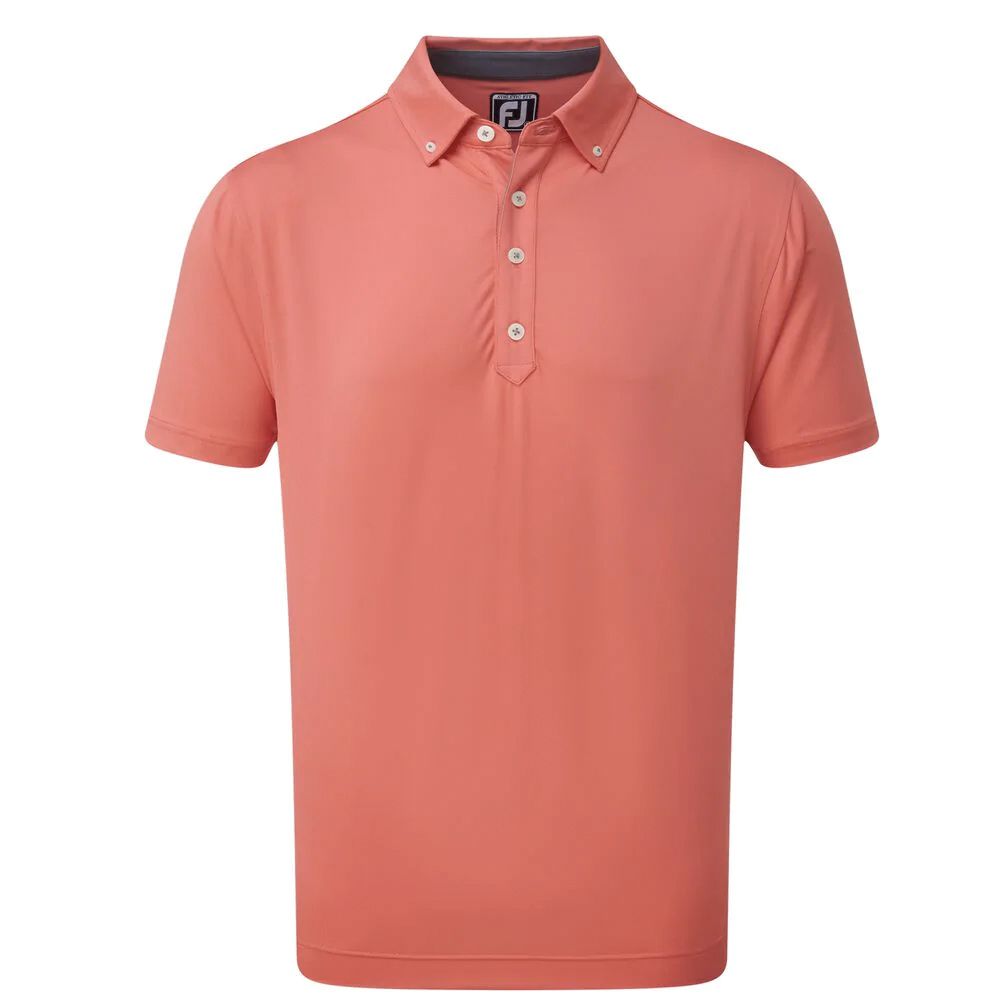 FootJoy Golf Lisle Solid with Contrast Trim Mens Polo Shirt  - Coral/Slate
