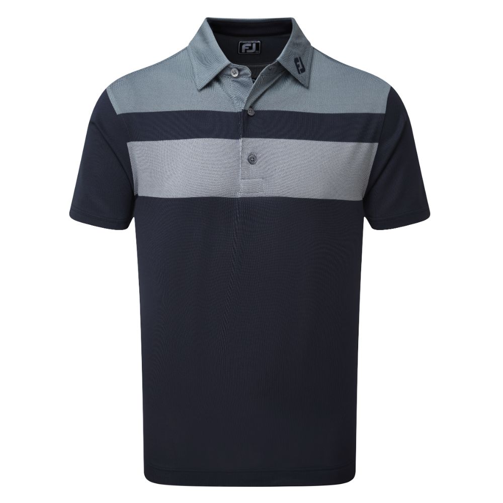 FootJoy Golf Double Block Birdseye Pique Mens Polo Shirt  - Navy/White/Blue