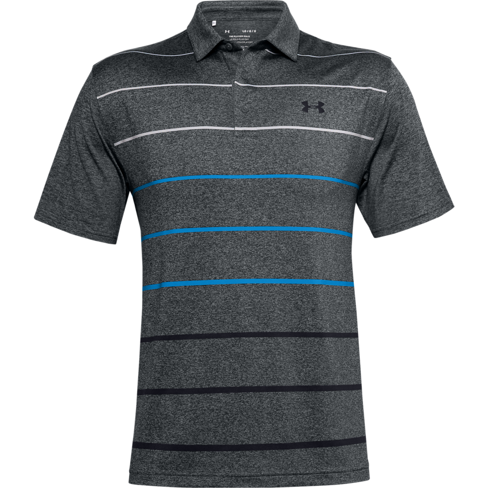 Under Armour Mens Front Nine Heather PlayOff Golf Polo Shirt  - Pitch Gray/White/Blue