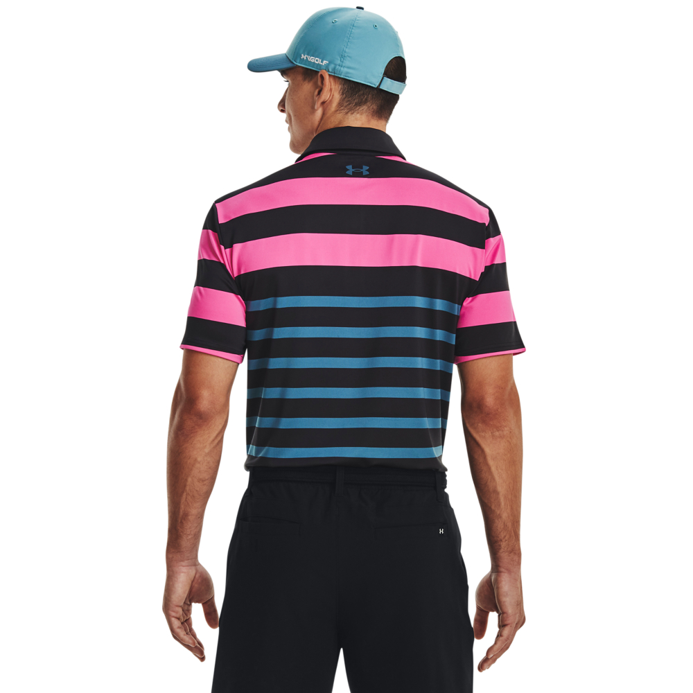 Under Armour Golf Playoff 3.0 Stripe Polo Shirt  - Black/Rebel Pink/Static Blue