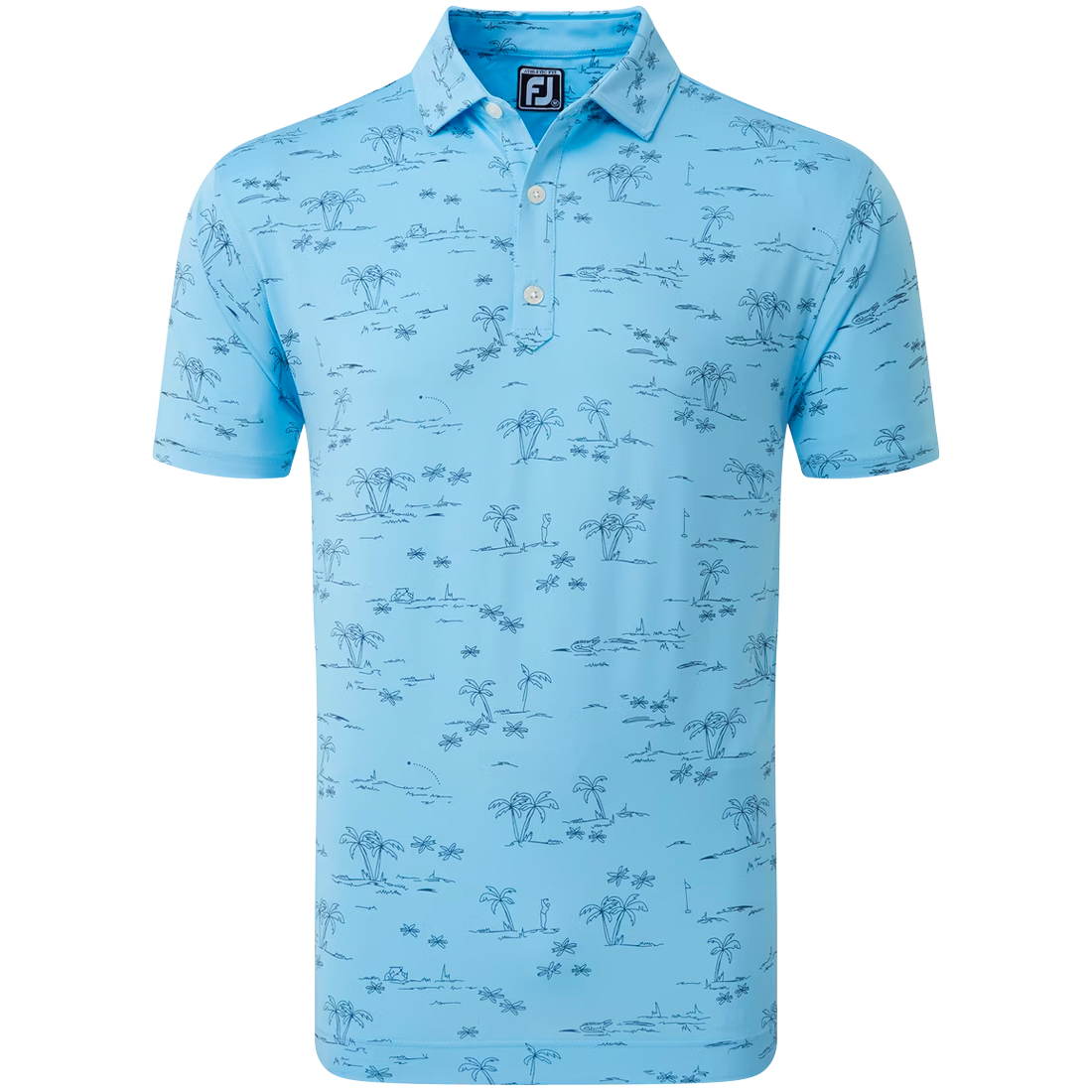 FootJoy Tropic Golf Print Lisle Mens Polo Shirt  - Blue/Navy