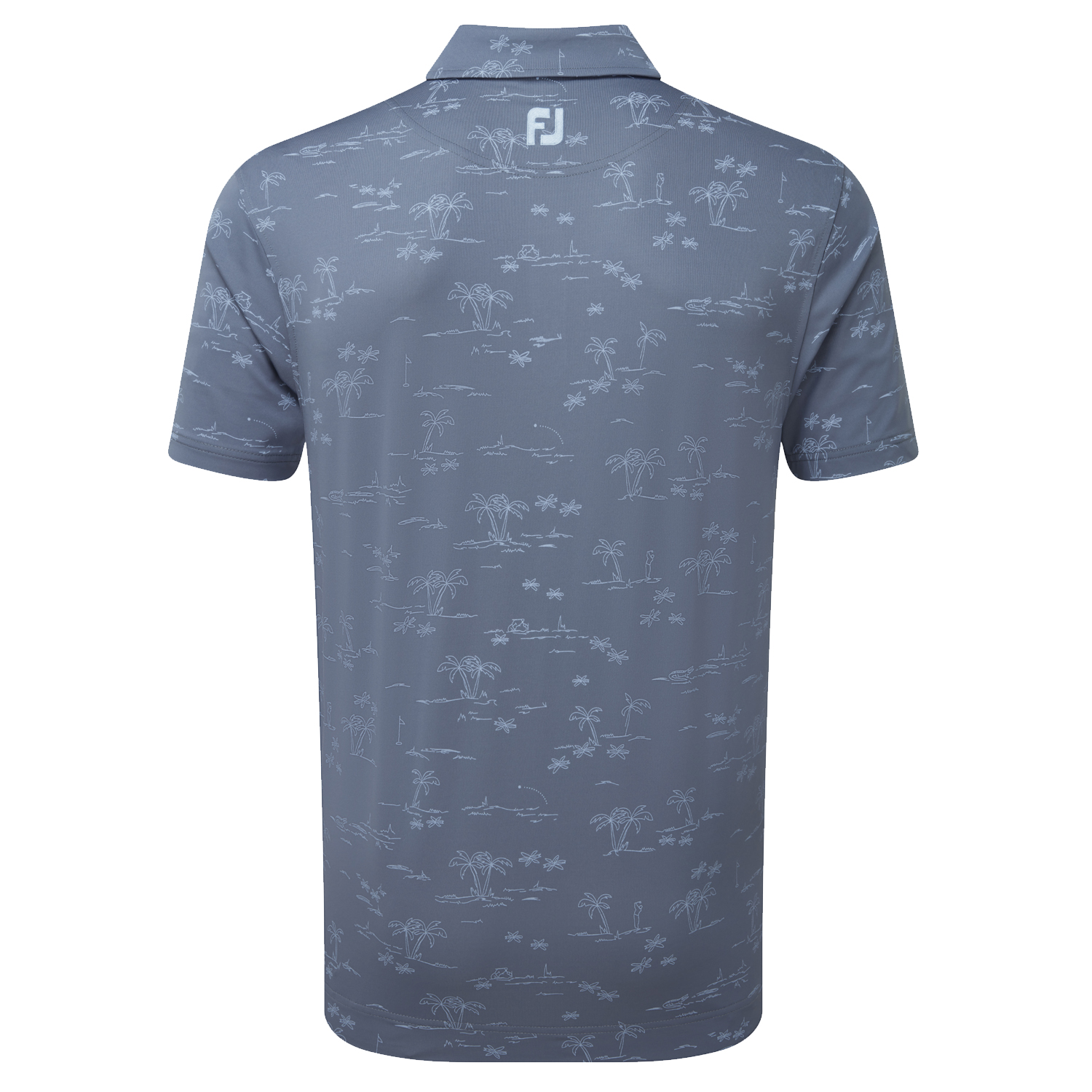 Footjoy Mens Tropic Golf Lisle Print Polo Shirt  - Bluestone/Denim