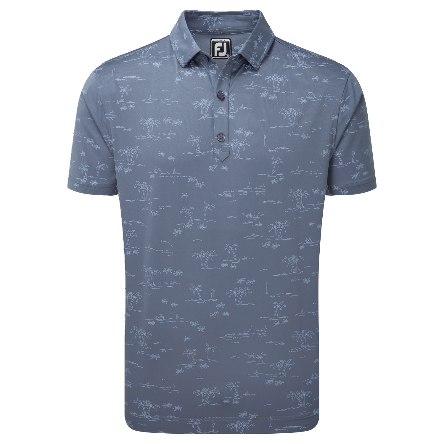 Footjoy Mens Tropic Golf Lisle Print Polo Shirt  - Bluestone/Denim