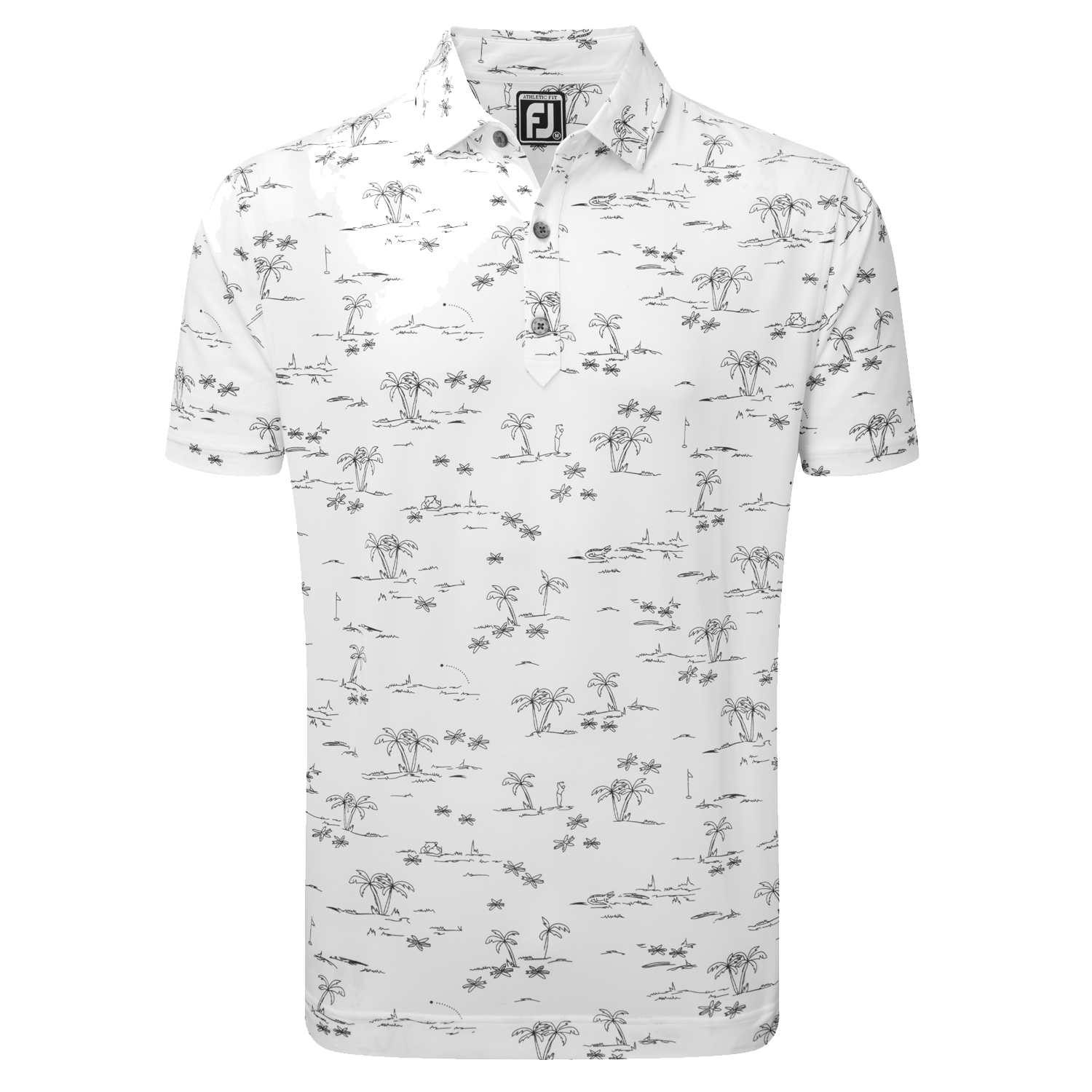 Footjoy Mens Tropic Golf Lisle Print Polo Shirt  - White/Navy