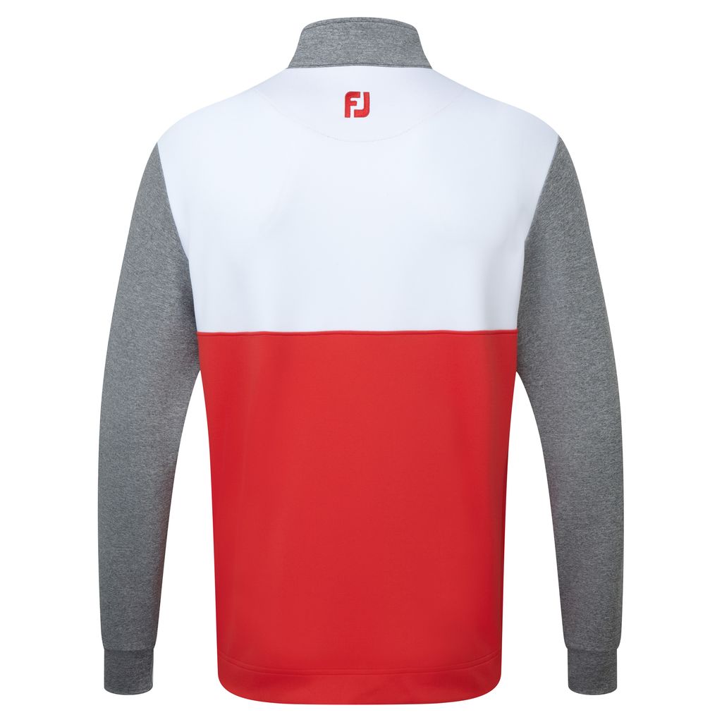FootJoy Golf Colour Block Mens Chillout 1/4 Zip Sweater - Athletic Fit  - Red/Charcoal/White