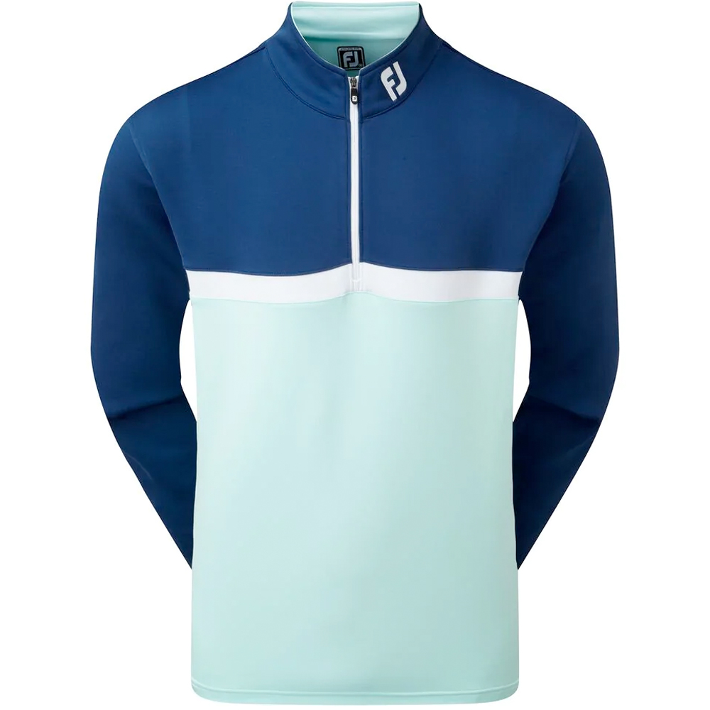 FootJoy Golf Colour Blocked Chill-Out Mens Pullover  - Blue/Mint/White