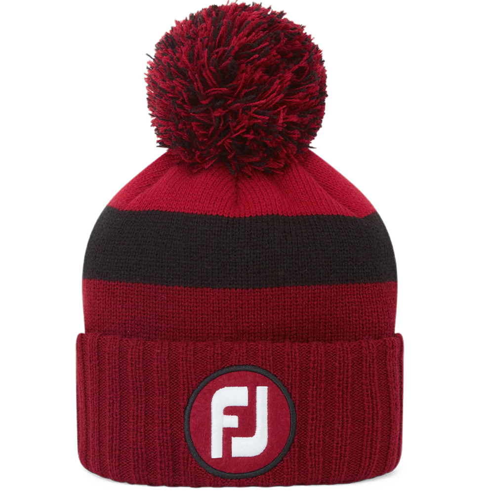 FootJoy Pom Pom Golf Beanie Winter Hat  - Tonal Red/Black