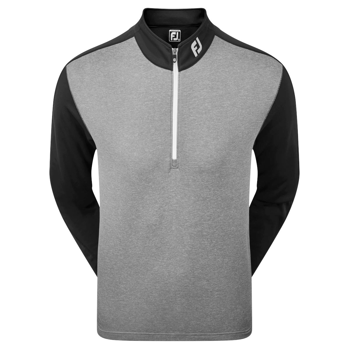 FootJoy Heather Colour Block Chill-Out Mens Golf Pullover  - Black/Heather Coal