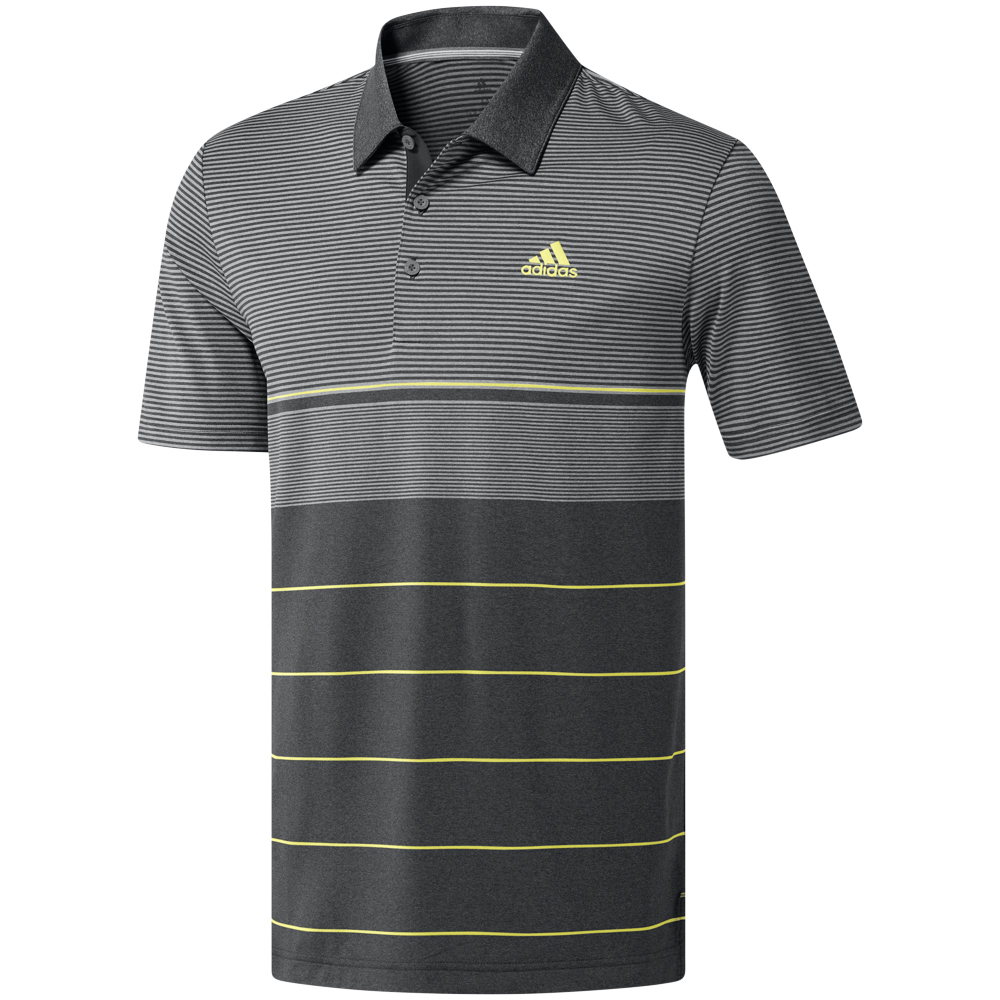 adidas Golf Ultimate 365 Heather Stripe Mens Short Sleeve Polo Shirt  - Grey/Hi-Res Yellow