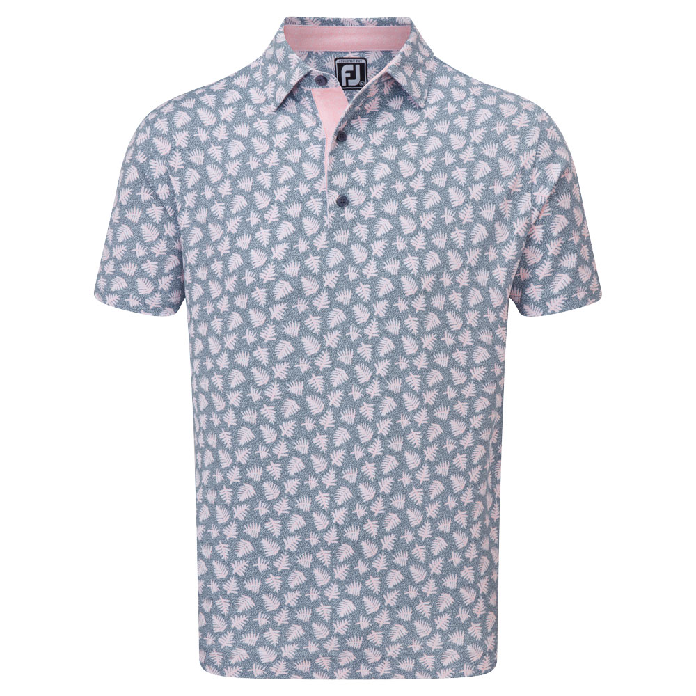 FootJoy Shadow Palm Print Pique Mens Golf Polo Shirt  - Graphite/Quartz Pink