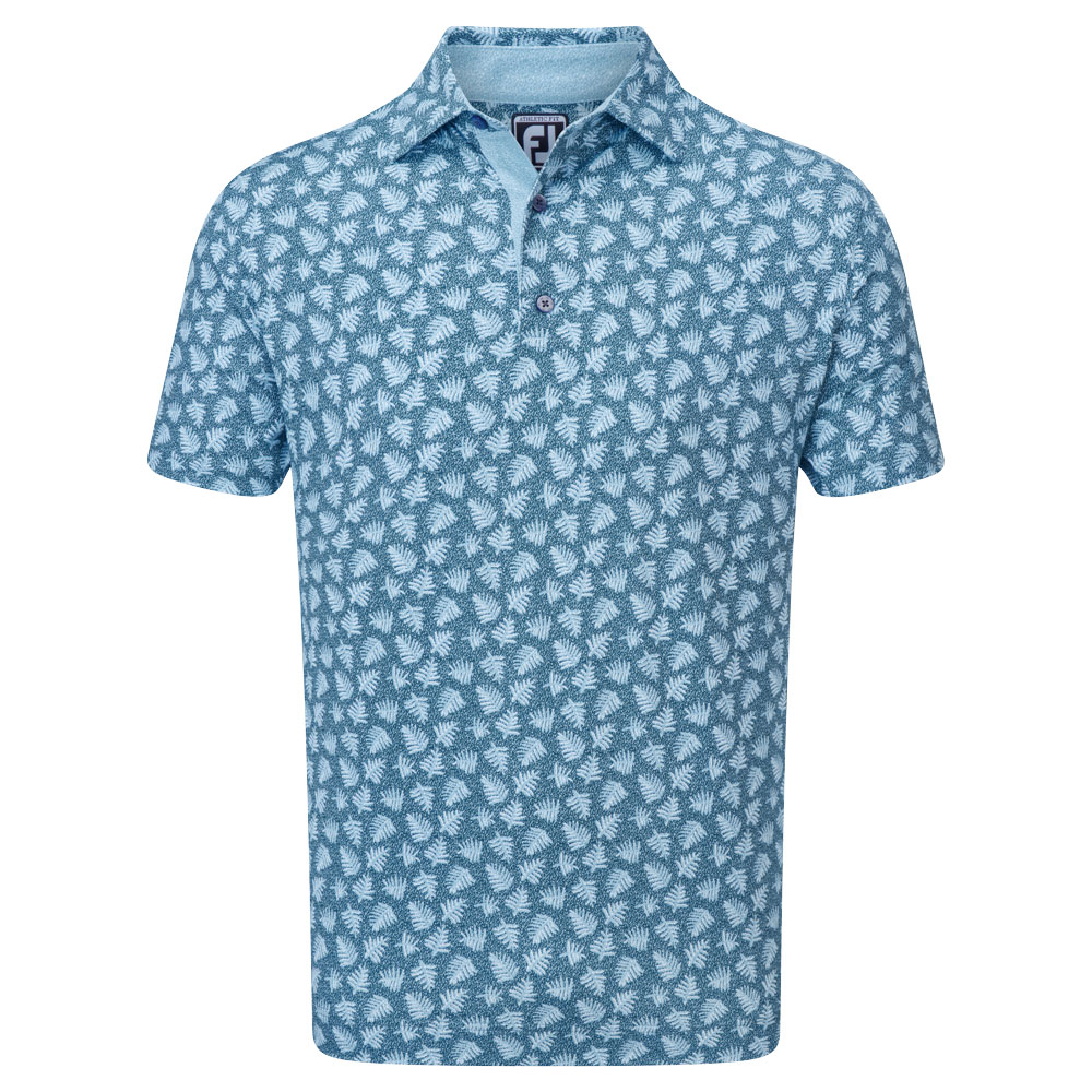 FootJoy Shadow Palm Print Pique Mens Golf Polo Shirt  - Ink/Dusk Blue