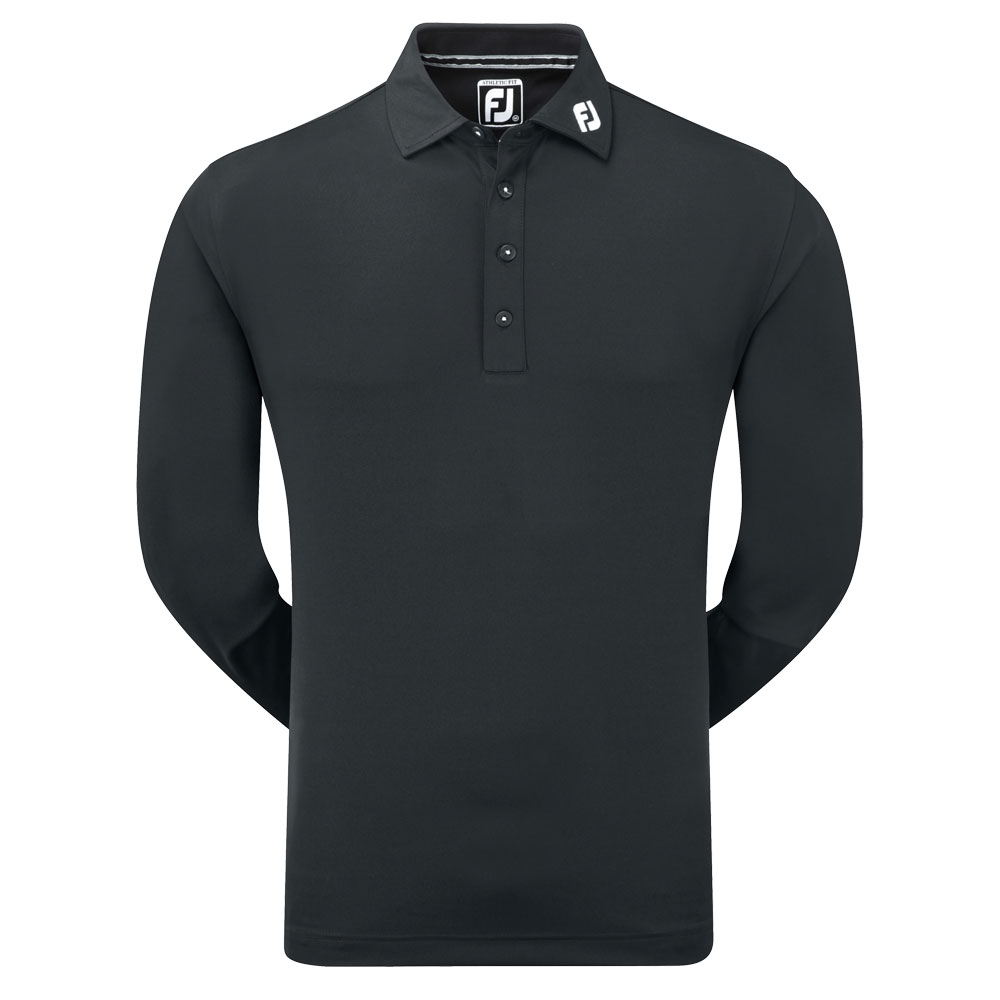 FootJoy Thermolite Long Sleeved Smooth Pique Polo Shirt  - Black