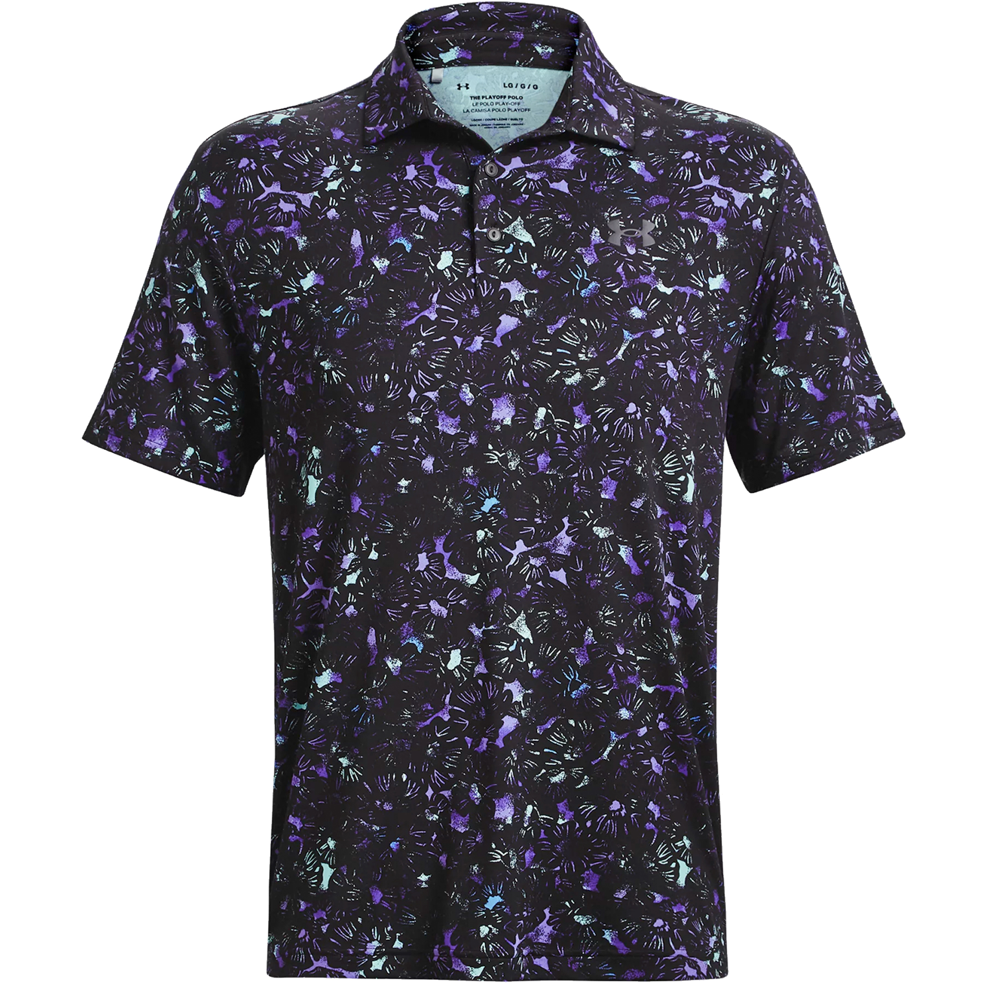 Under Armour Mens Playoff 3.0 Printed Golf Polo Shirt  - Black/Neo Turquoise