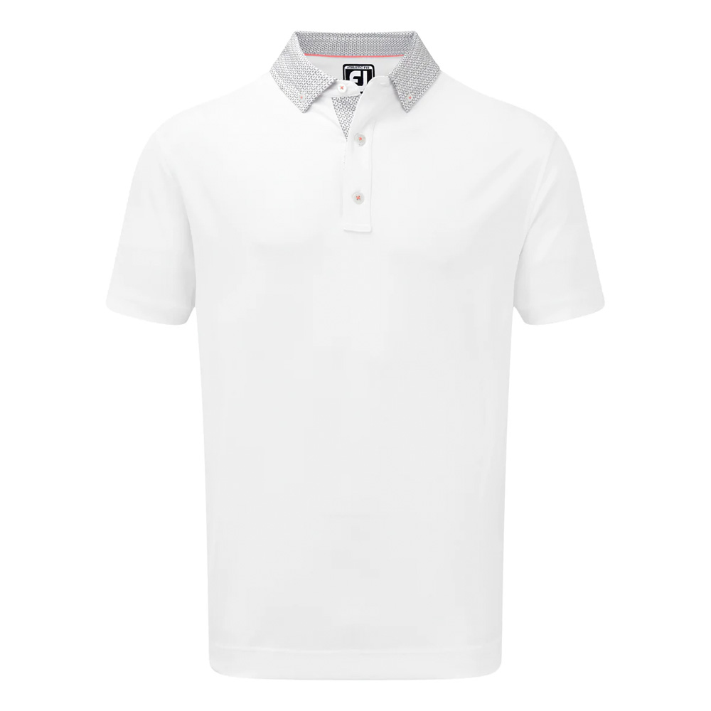 FootJoy Mens Smooth Pique Woven Button Collar Golf Polo Shirt  - White/Grey