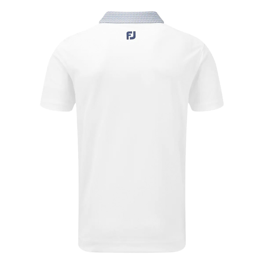 FootJoy Mens Smooth Pique Woven Button Collar Golf Polo Shirt  - White/Blue