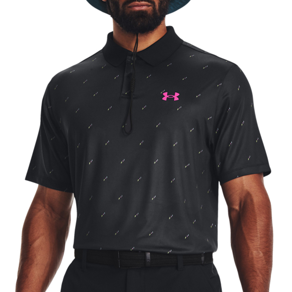 Under Armour Mens UA Performance 3.0 Deuces Polo Shirt  - Black/Still Water/Rebel Pink