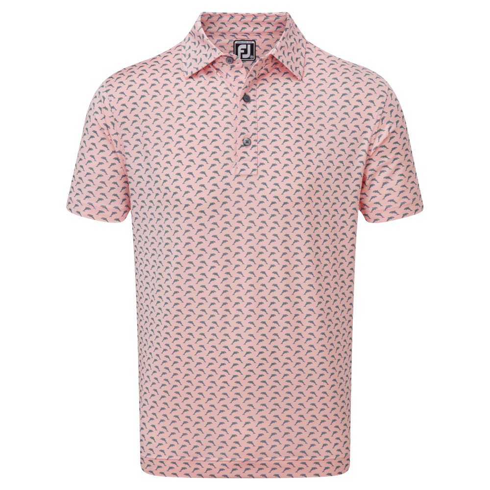 FootJoy Leaping Dolphins Print Lisle Mens Golf Polo Shirt  - Quartz Pink/Graphite