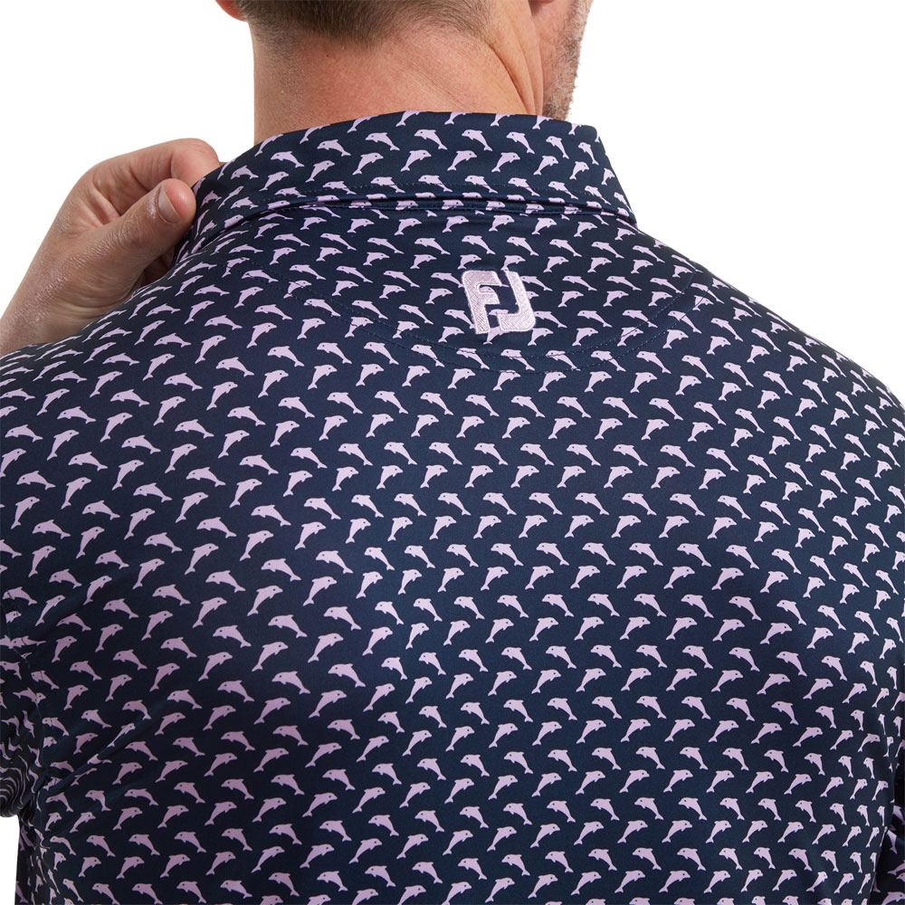 FootJoy Leaping Dolphins Print Lisle Mens Golf Polo Shirt 