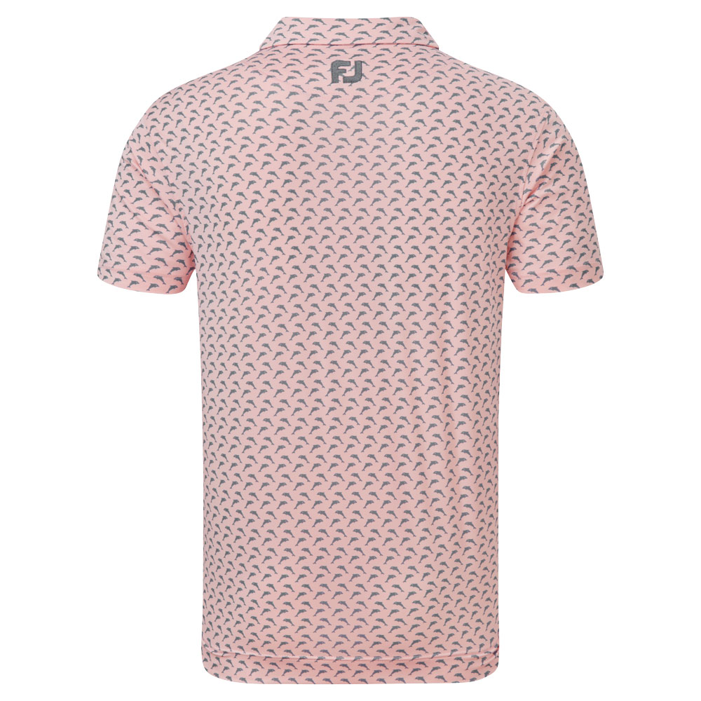 FootJoy Leaping Dolphins Print Lisle Mens Golf Polo Shirt  - Quartz Pink/Graphite