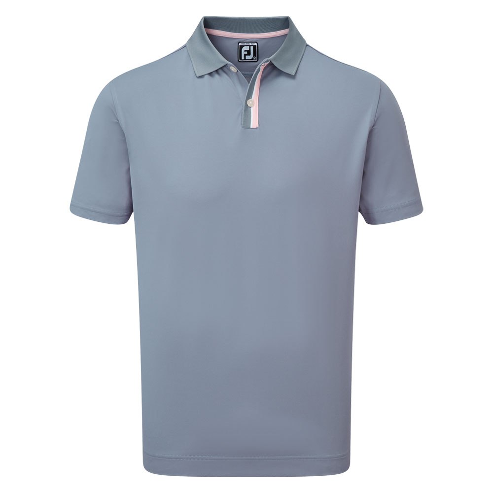FootJoy Solid with Stripe Placket Pique Mens Golf Polo Shirt  - Graphite