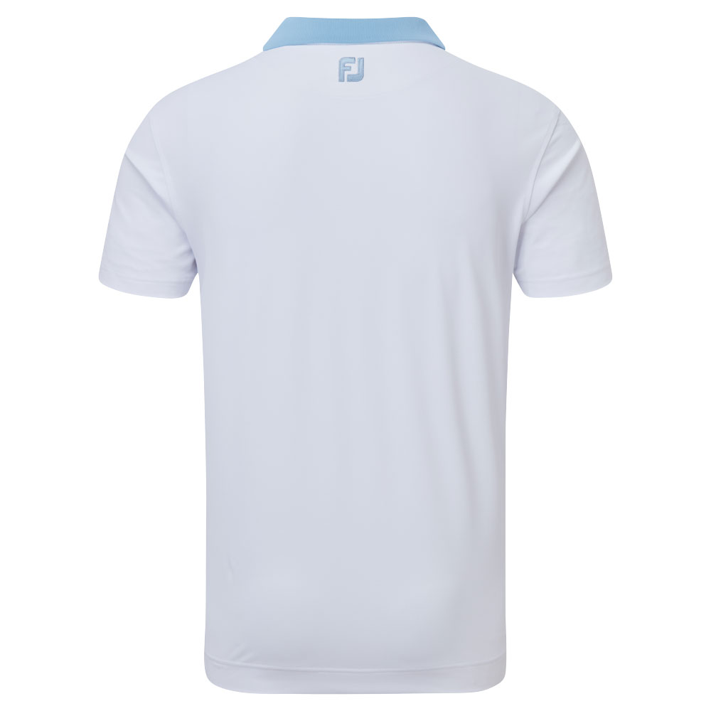 FootJoy Solid with Stripe Placket Pique Mens Golf Polo Shirt  - White/Dusk Blue
