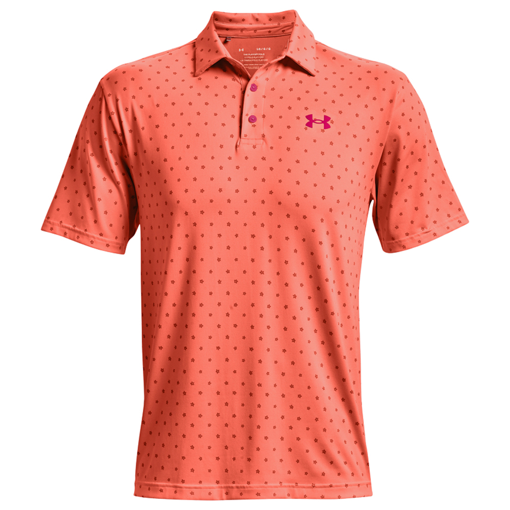 Under Armour Mens UA Golf Playoff 2.0 Florals Print Polo Shirt  - Electric Tangerine/Knock Out